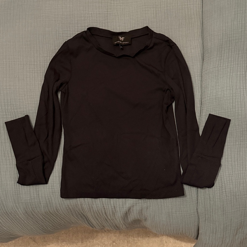 Heroine Sport Cropped Ribbed Black Long Sleeve Top